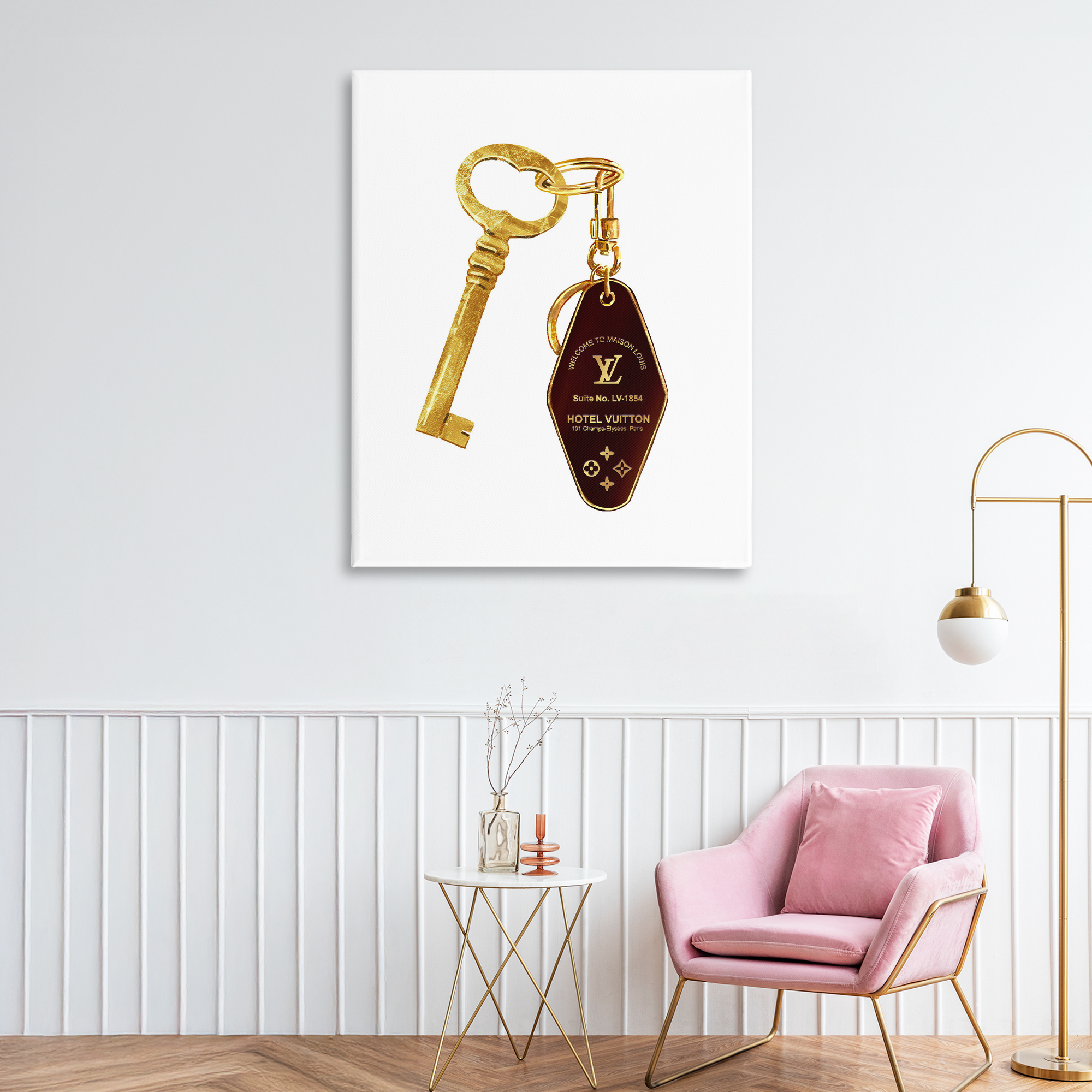 Glam Gold Key Fashion Canvas Wall Art, design by Ziwei Li