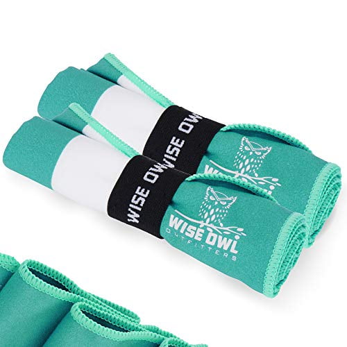 Wise Owl Outfitters Yoga Towels , 2 Pack Microfiber, Quick Dry, Hand, Face & Body Towels for Gym, Sports, Workout & Travel, Green