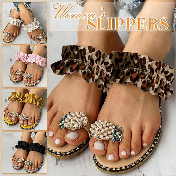 Women's Summer Sandals Fashion Pineapple Clip Toe Flip Flops for Indoor Outdoor