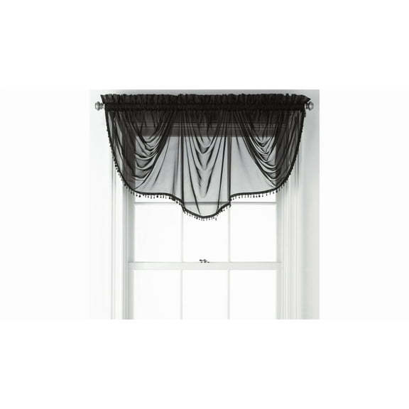 1PC BONITA SOLID COLOR SHEER WAVY VALANCE WINDOW CURTAIN W/BEAD TRIM CASCADING