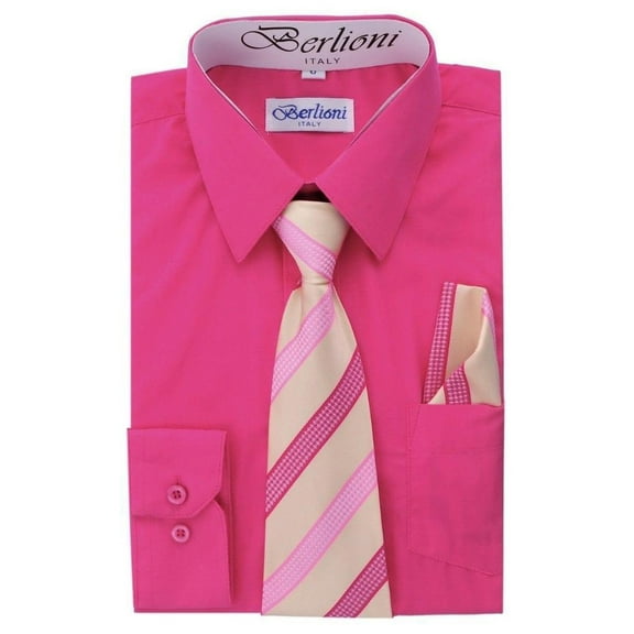Berlioni Italy Boys Toddlers Long Sleeve Dress Shirt With Tie & Hanky