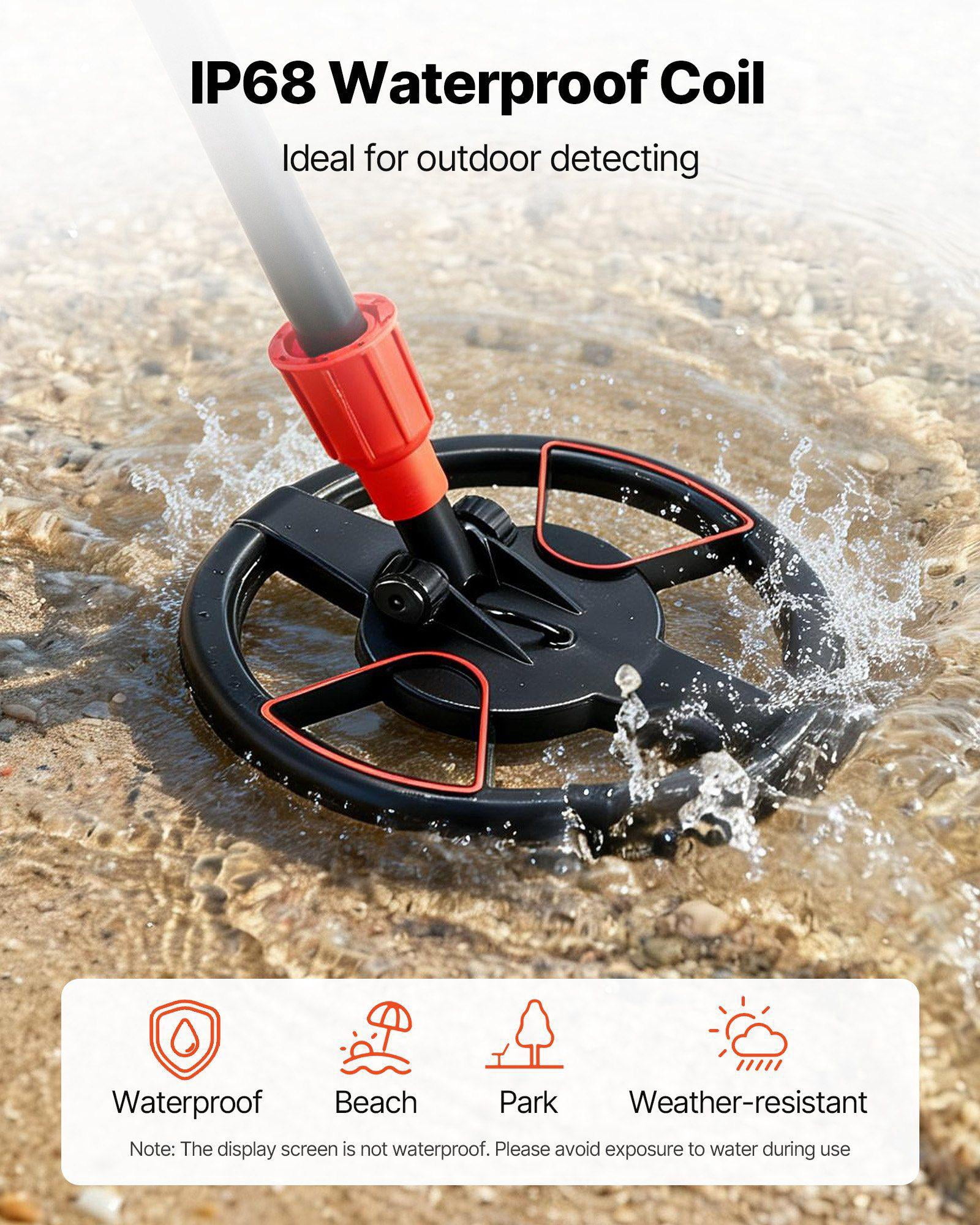 6 Inch Lightweight Metal Detector with LCD Display IP68 Waterproof Search Coil Adjustable 22.8 to 33.8 Inch High Accuracy Gold Detector for Treasure Hunting