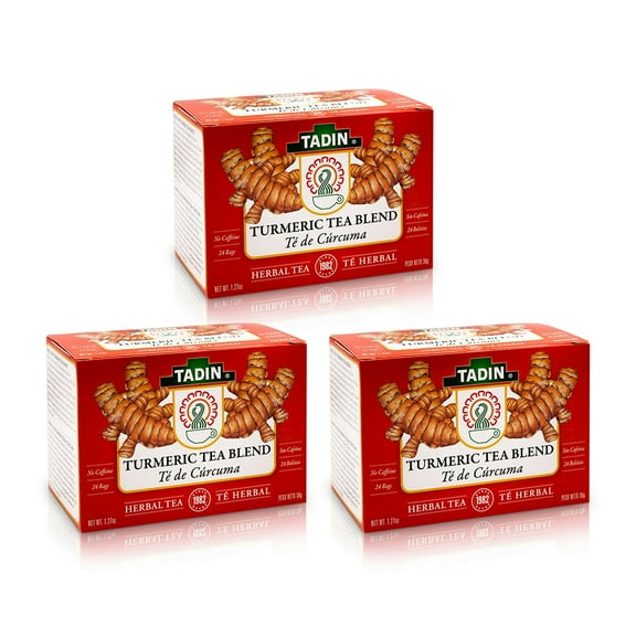 Tadin Turmeric Herbal Tea Blend. Energy and Immune System Booster. Digestive Health Aid. Caffeine Free. 24 Bags. 0.84oz. Pack of 3