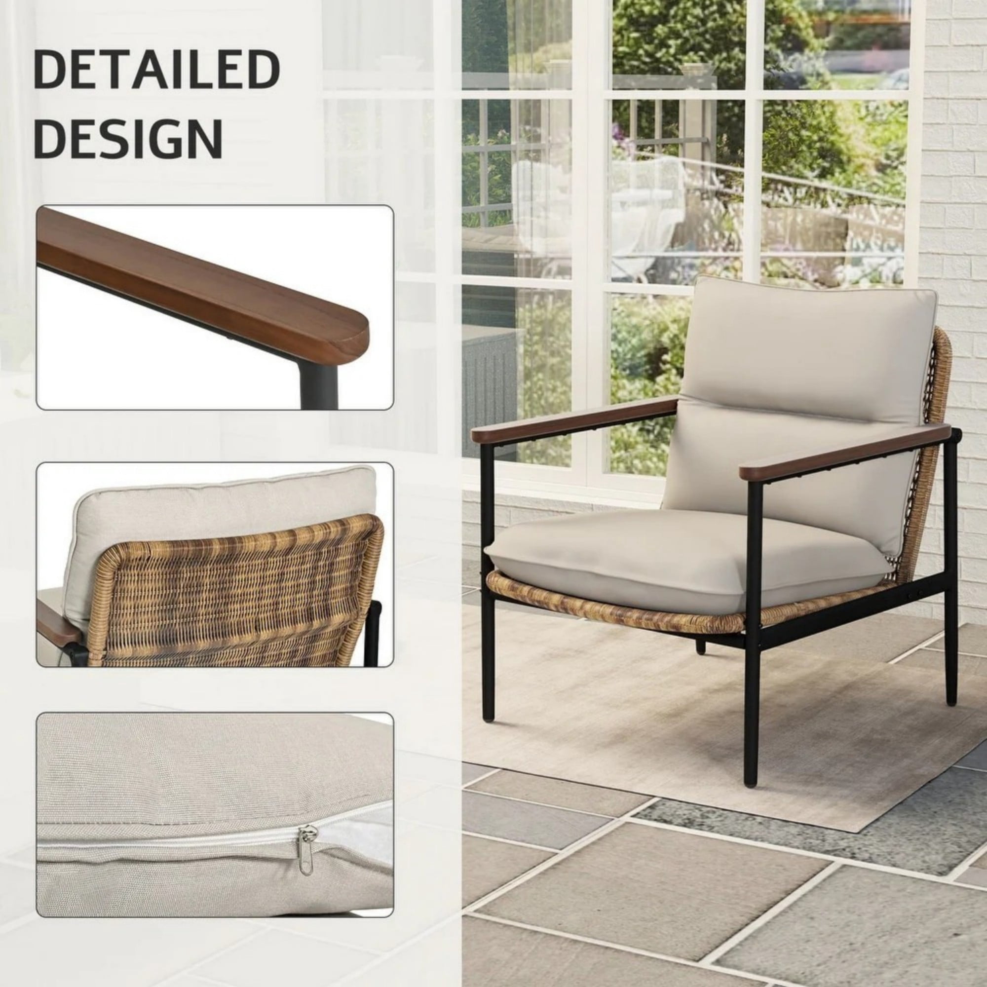 2-Piece Aluminum Outdoor Patio Lounge Chairs with Hand-Woven Wicker & 4.7" Cushions, Modern Rattan Seating Set for Garden, Backyard, Balcony