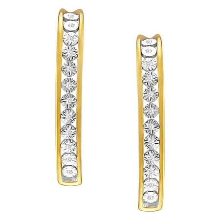 Diamond-Accent Gold-Plated Oval Hoop Earrings