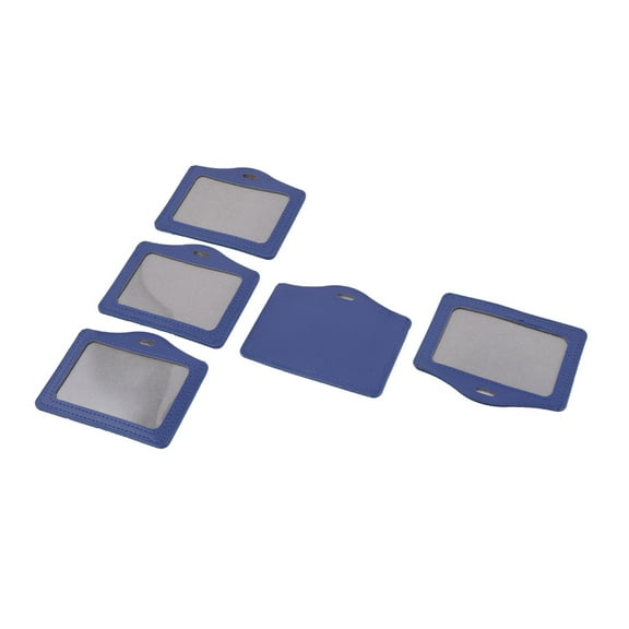 Office Staff Faux Leather Horizontal Style ID Badge Card Holder Blue 5pcs