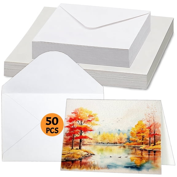 50 Sets Blank Watercolor Cards with Envelopes, 140lb/300GSM Watercolor Paper Cards, 4 x 6 in Foldable Watercolor Postcards with Envelopes for Greeting Cards Birthday Wedding Invitations
