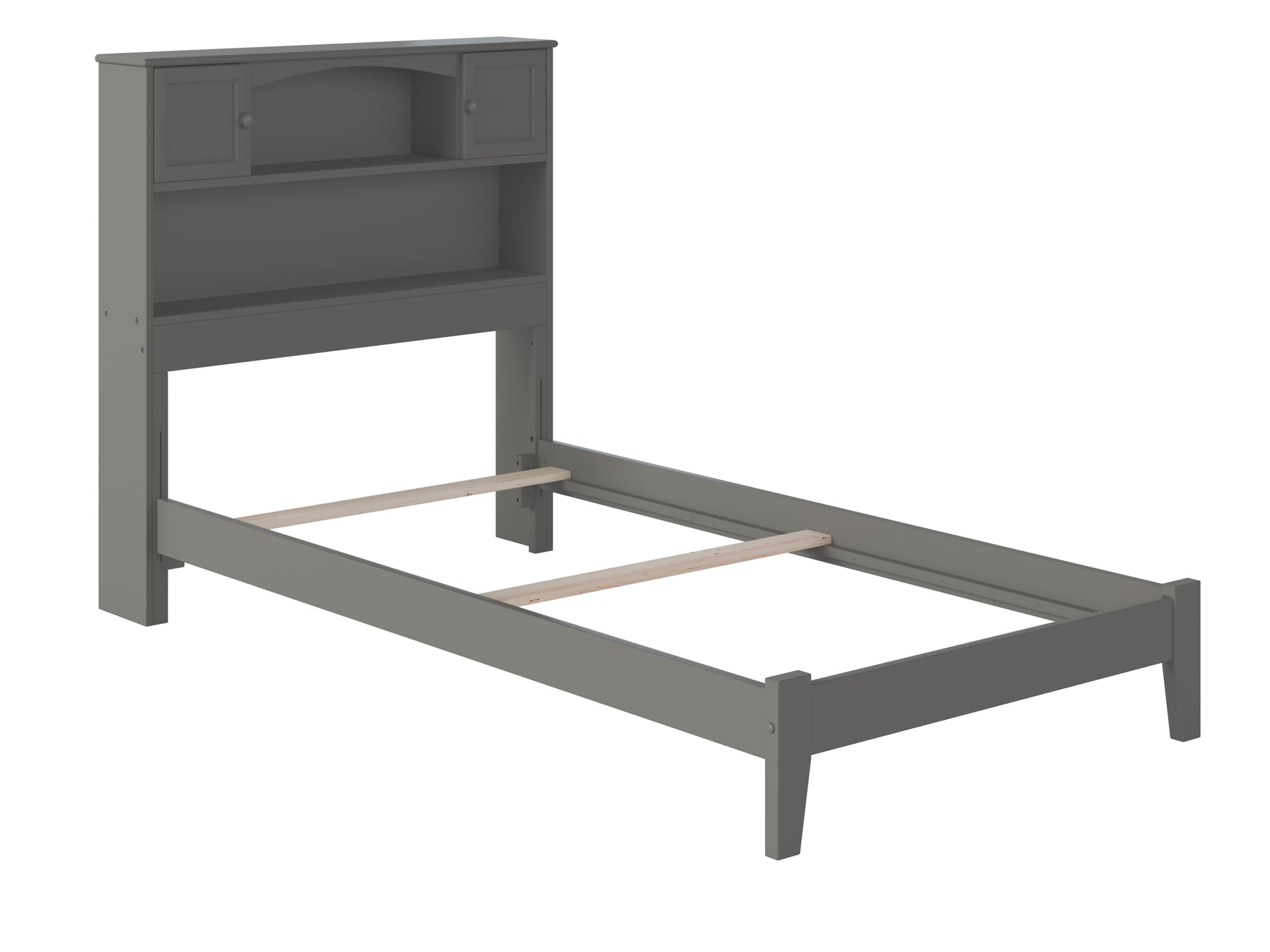 AFI Newport Twin Solid Wood Foundation Bed with Storage Headboard, Grey