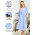 thumbnail image 7 of Women Blue Nightgown Classic Nightwear Long Sleeve Retro Pajama Dress Soft Cotton Loungewear with Pockets, 7 of 7