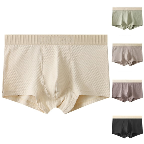WIZUTIZ Mens Breathable Boxers Color Matching Stretch Seamless Comfort Underwear Cotton Mid Rise Shorts Soft Comfortable