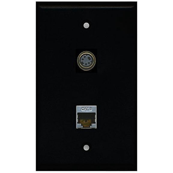 RiteAV - Black 1 Port S-Video 1 Port Shielded Cat6 Ethernet Wall Plate