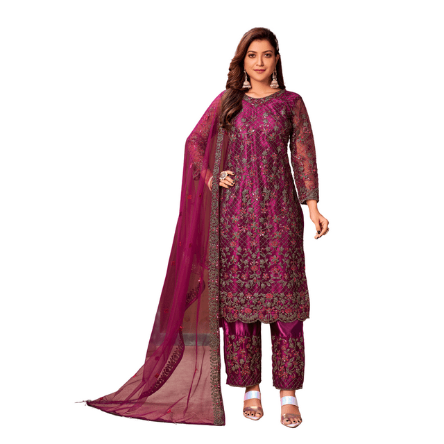 Kurti Palazzo de Mariage Fait sur Mesure pour Fête avec Dupatta, Robe en Filet, Kurta Droite, Pantalon