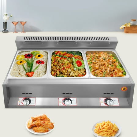 Modern Silver Countertop Soup Warmer, 3-pan Food Heating Pot, Cooking Heating Pot 32.4*17.91*13.19in