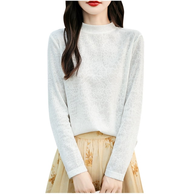 WRKEKC Chemises à Manches Longues pour Femmes Couleur Unie Couche de Base en Tricot Ample Col Rond Tunique Décontractée Tissu Doux pour Automne Hiver Confort Quotidien
