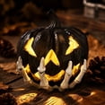 thumbnail image 5 of 8.6" Halloween Decorations Home Decor Led Light up Skeleton Holding-hollow Pumpkin Figurine Resin Statue Tabletop Ornament Halloween Table Centerpiece Holiday Gifts, Halloween Decor Indoor Tabletop, 5 of 6