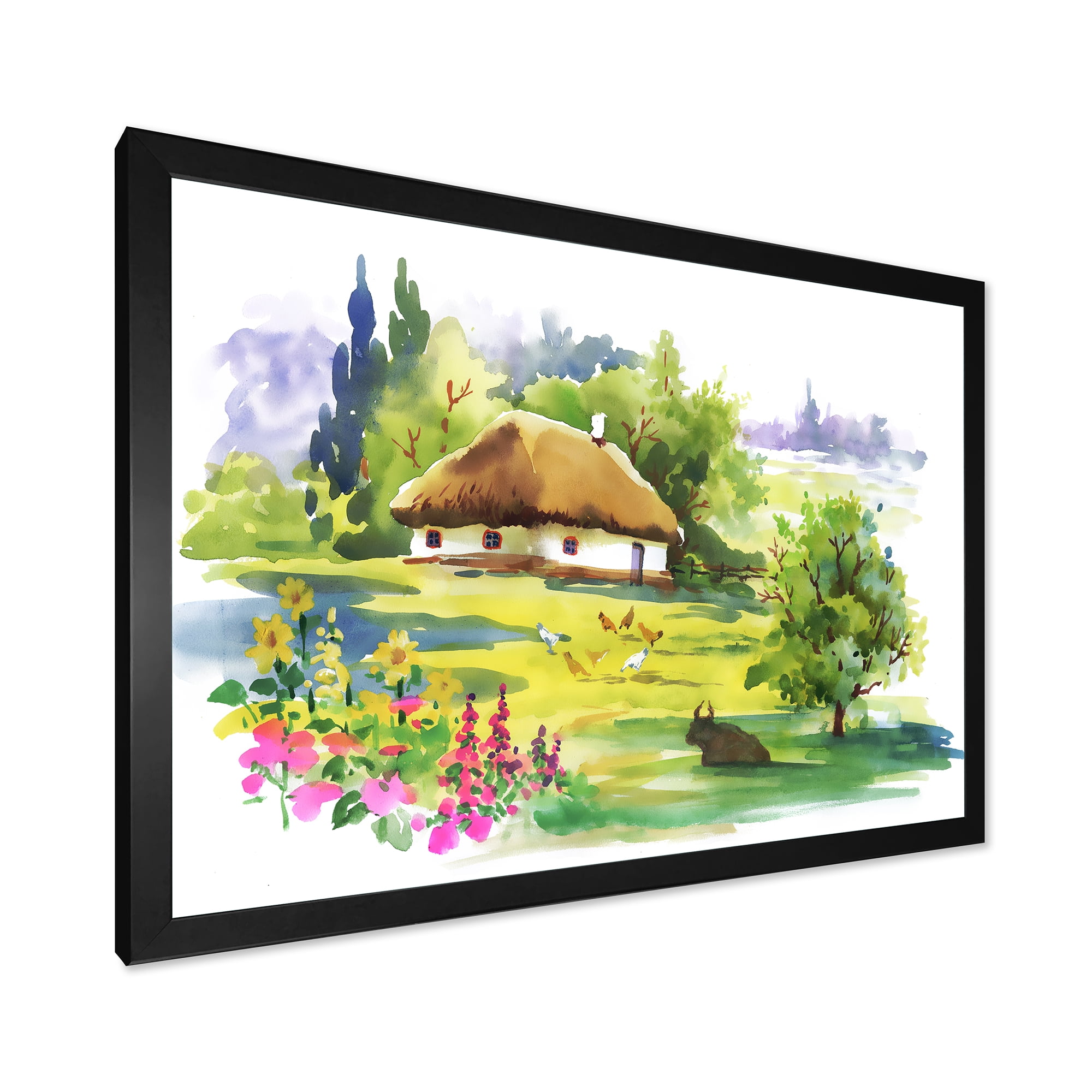 Designart 'Blossoming Greenlands And A Rural House' Traditional Framed Art Print