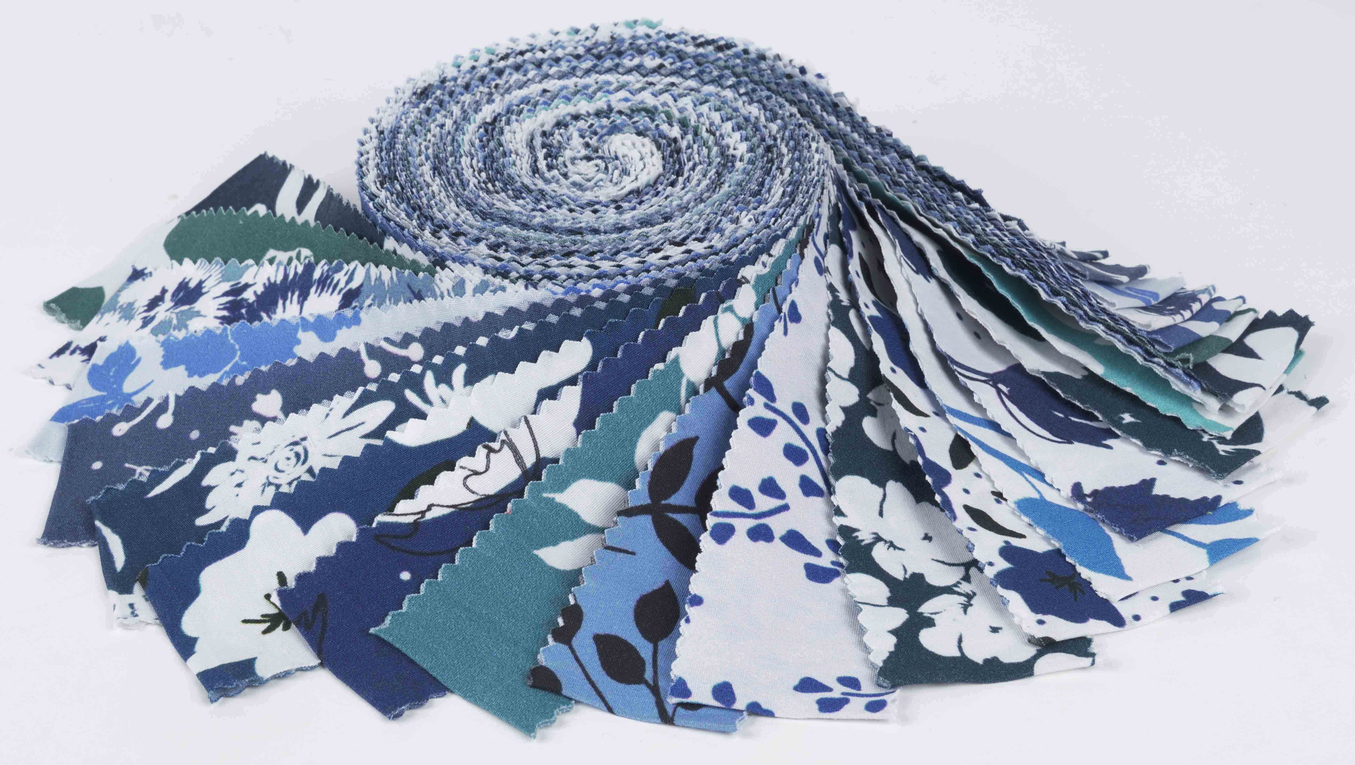 Soimoi 40Pcs Floral Artistic Print Precut Fabrics Strips Roll Up 1.5x42inches Cotton Jelly Rolls For Quilting - Blue