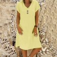 thumbnail image 2 of Laqbezok Cotton Linen Dress, Women's Casual V-Neck Short Sleeve Retro Sundress, Loose Fit A-Line Gown with Decorative Buttons, 2 of 8