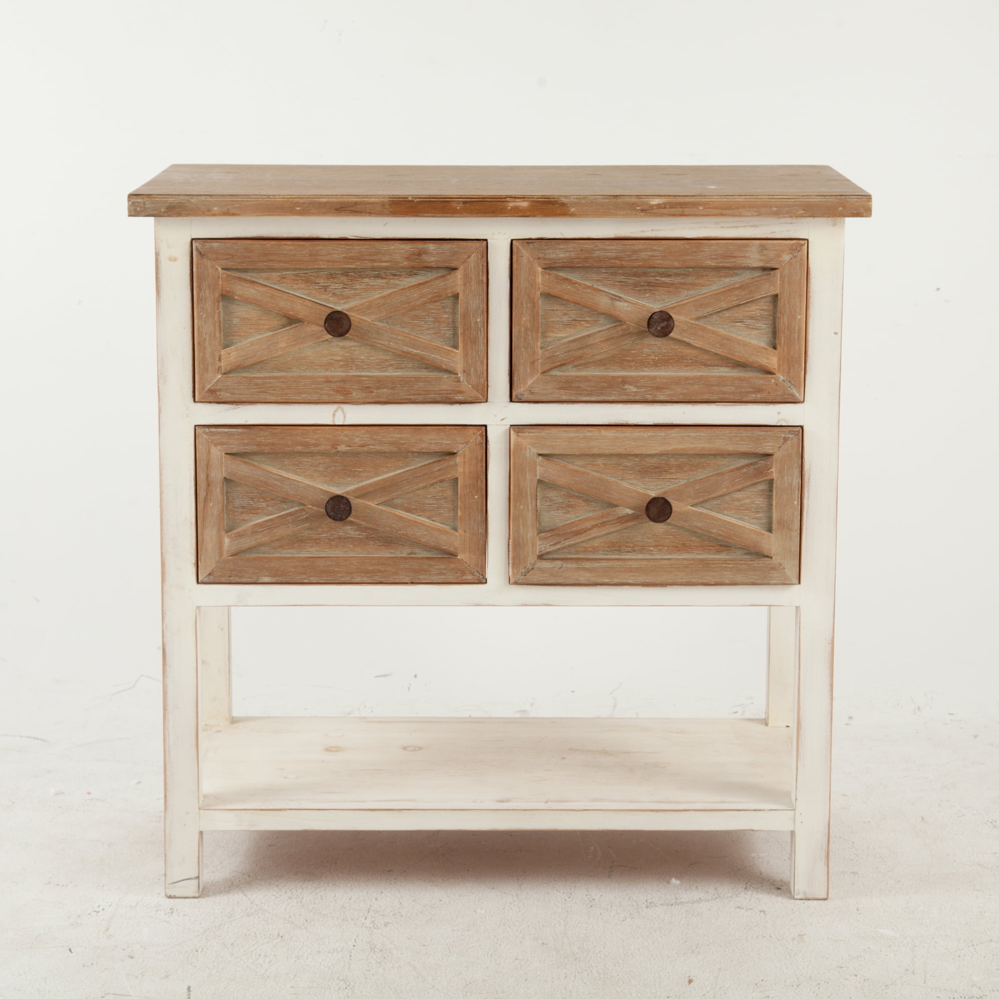 Rustic Antique White 4 Drawer Console