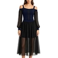 thumbnail image 4 of JOANKDMI Women's Gothic Midi Dress Elegant Vampire Costume Cold Shoulder Sheer Long Sleeve Lace-up Corset for Roleplay Halloween Party Outfit Chic, S-3XL, 4 of 8