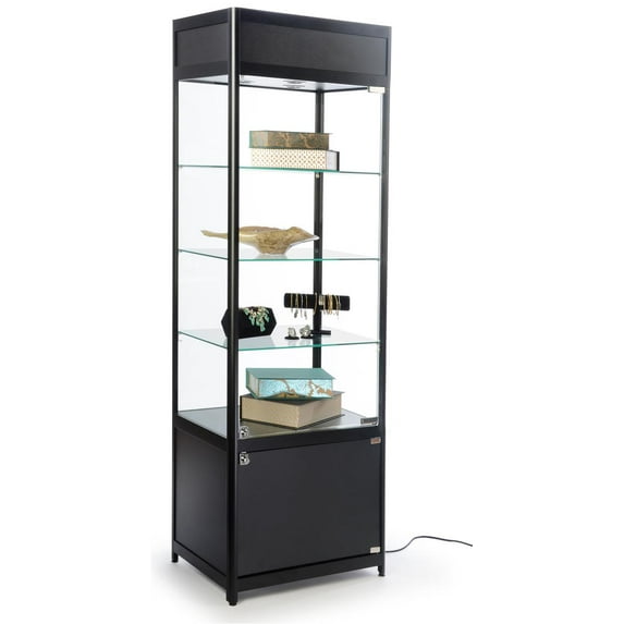 Displays2go Glass Display Case, Adjustable Shelves, Locking Door, Cabinet Base, Black (SCTWR2418BK)