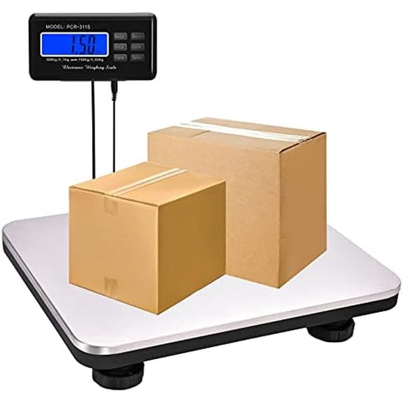 Shipping Scale 660lbs LCD Digital Postal Scale, Stainless Heavy Duty Postage Scale for Packages, 300kg Capacity Platform Scale for Shipping Weighing（14"X 12"）$$Office