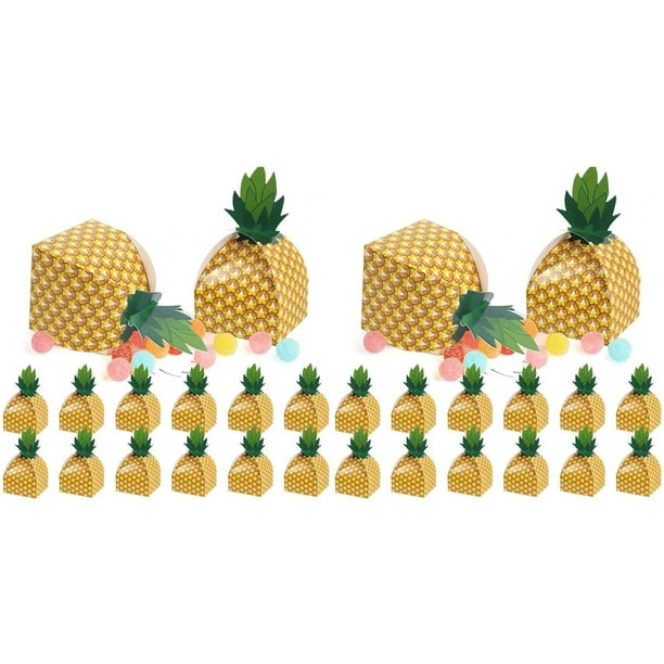 100 Piezas Caja de Galletas de Caramelo de Piña Caja de Embalaje de Regalo de Fiesta Hawaiana Bolsa Luau Decoración de Boda de Cumpleaños de Verano