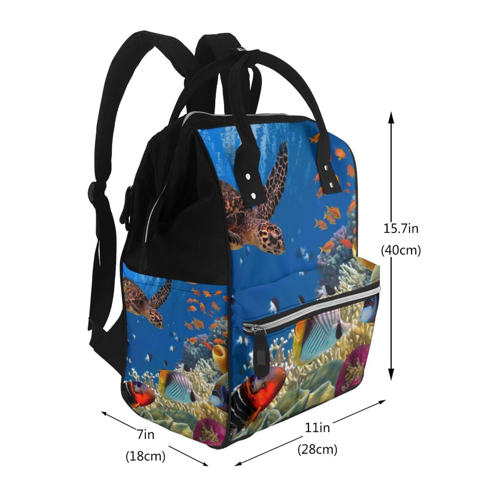 Ratiio Colorful Coral Reef Mummy Backpack - Waterproof Twill Canvas, Large Capacity Diaper Bag with Multiple Pockets and Adjustable Straps