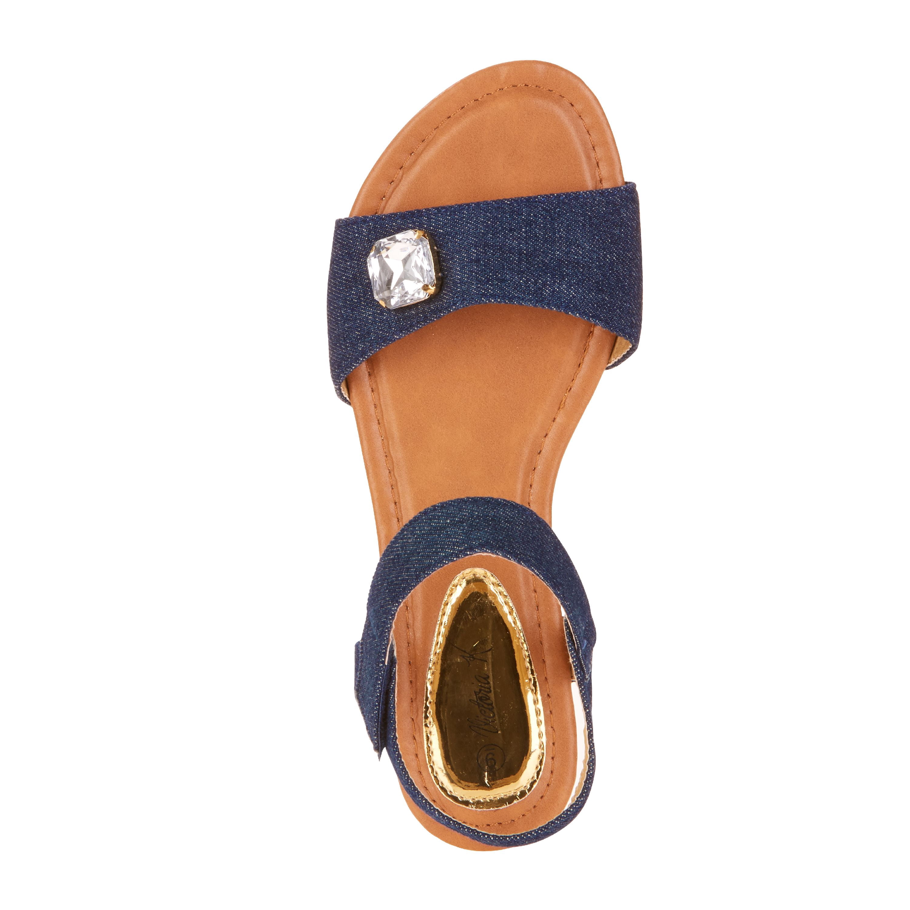 Victoria K Women's Rhinestone Embellished Denim Fashion Sandal