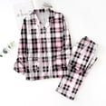 thumbnail image 2 of Wang6 Women's Plus Size Pajamas Sets 2 Piece Long Sleeve Pjs Sets V Neck Button Shirts Straight Leg Pants Ladies Loose Fit Plaid Sleepwear Lounge Sets X_White XL, 2 of 4