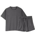 thumbnail image 2 of Ndbuld Women's Two Piece Sets Summer Slim Fitted Short Sleeve Tops Foldover Shorts Matching Lounge Sets Dark Gray L, 2 of 9