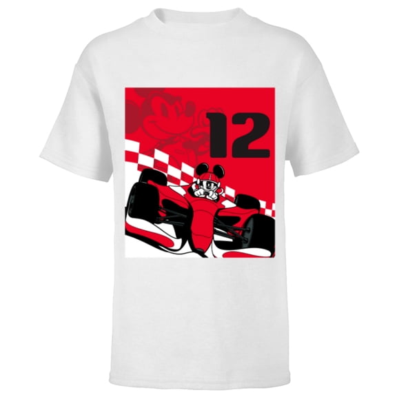 Disney Racing 12th Birthday 12 Years Old Mickey Mouse Racer - Short Sleeve T-Shirt for Kids - Customized-White