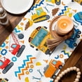 thumbnail image 3 of Cartoon Truck Table Runner 120 Inches, Cute Funny Engineering Vehicle Bed Runner Dresser Scarves Tabletop for Indoor Outdoor Parties/Ceremony/Banquet, 13"x 120", 3 of 9