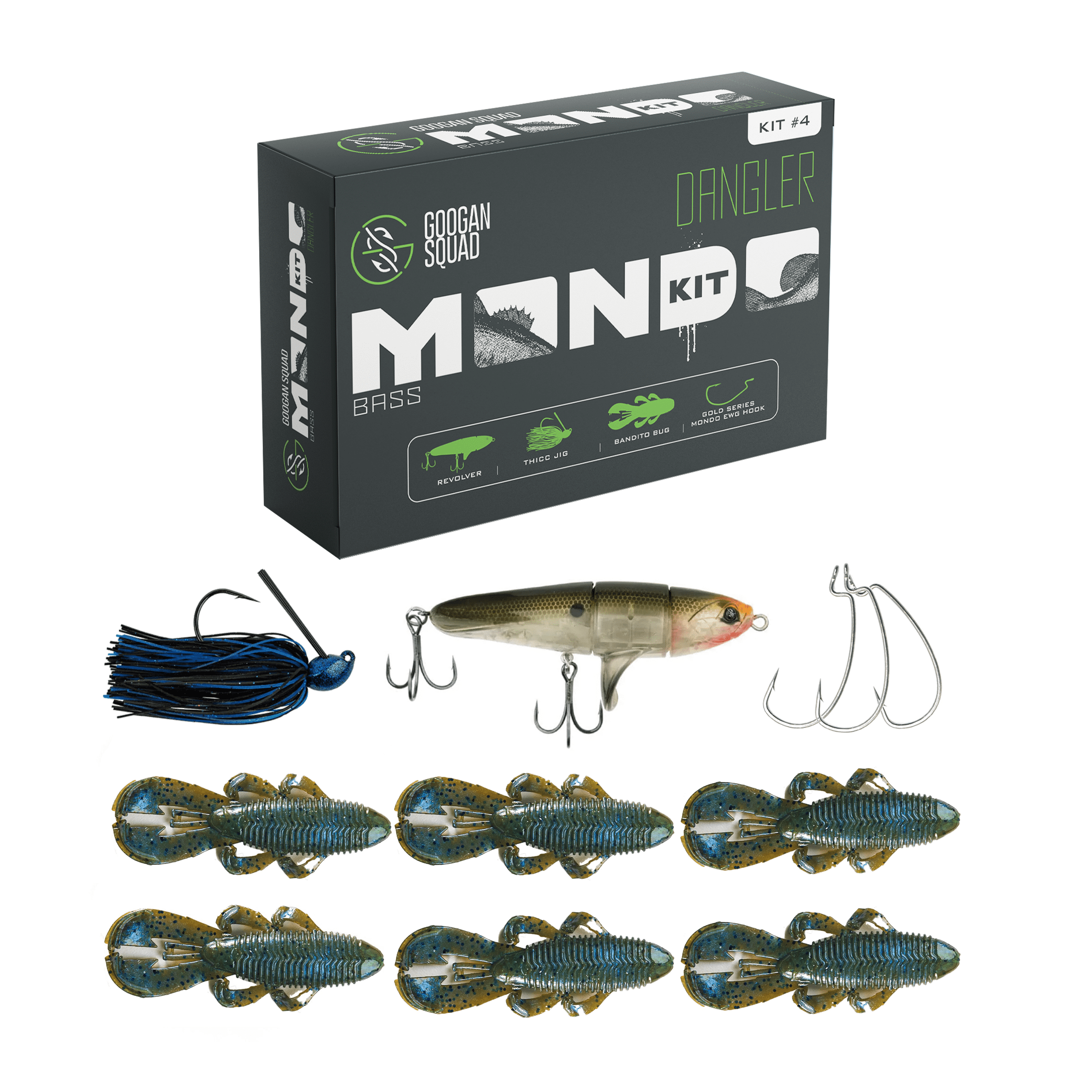 (2 pack) Googan Squad Mondo Dangler Bass Fishing Lure Kit, Assorted Soft Baits , 4 Pack Bundle