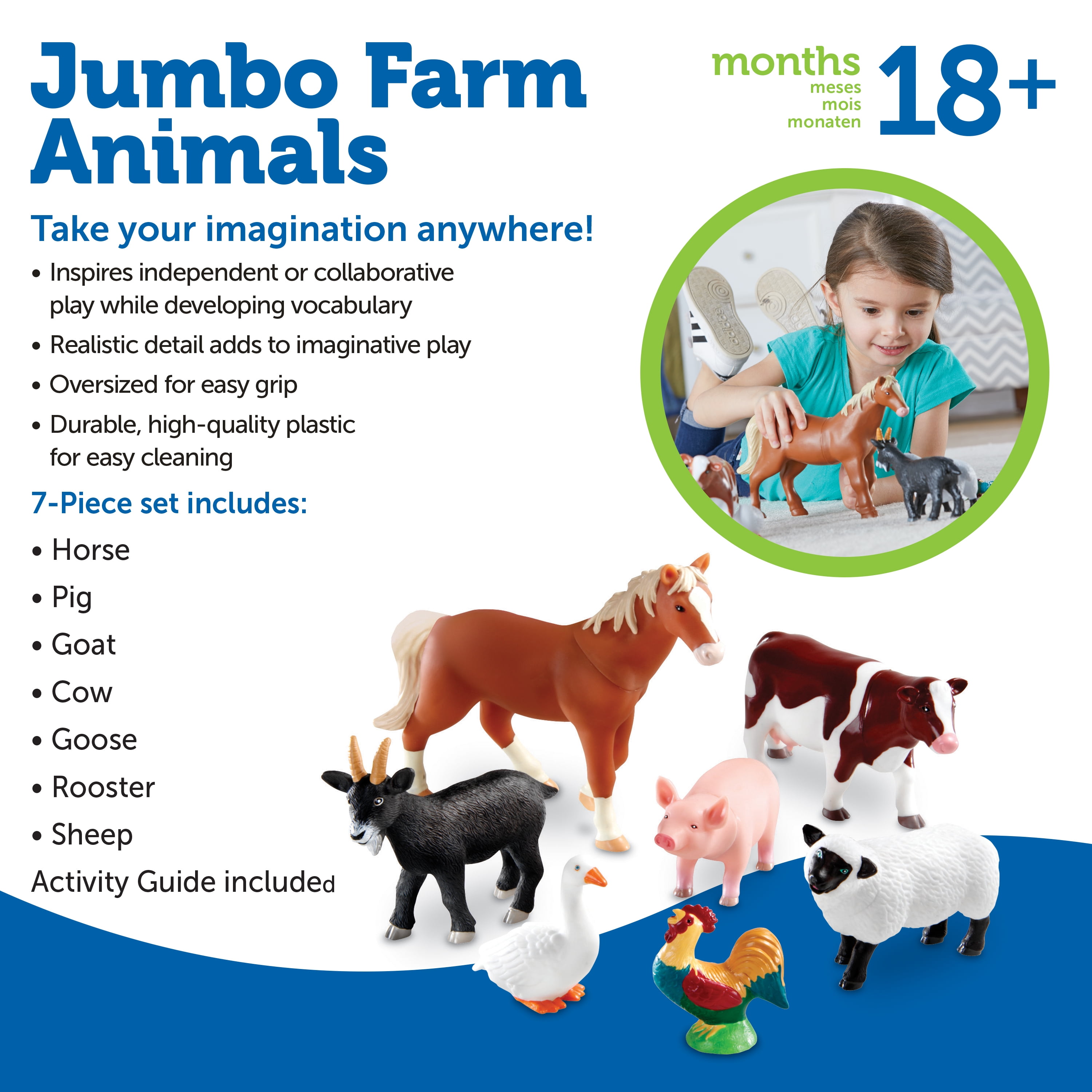 Learning Resources Jumbo Farm Animals - 7 Pieces, Boys and Girls Ages  18mos+, Pretend Play for Toddlers, Animal Toys for Toddlers 