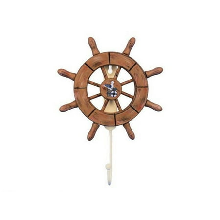 

[Pack Of 2] Rustic Wood Finish Decorative Ship Wheel with Seagull and Hook 8
