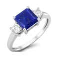 thumbnail image 2 of Mooneye 0.95 Ctw Princess cut Square Lapis 925 Sterling Silver Trio Stone Dainty Women Wedding Ring, 2 of 4