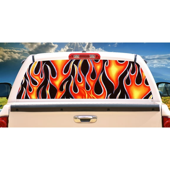 FLAMES 16"x54" Rear Window Graphic compact pickup truck back decal view thru vinyl