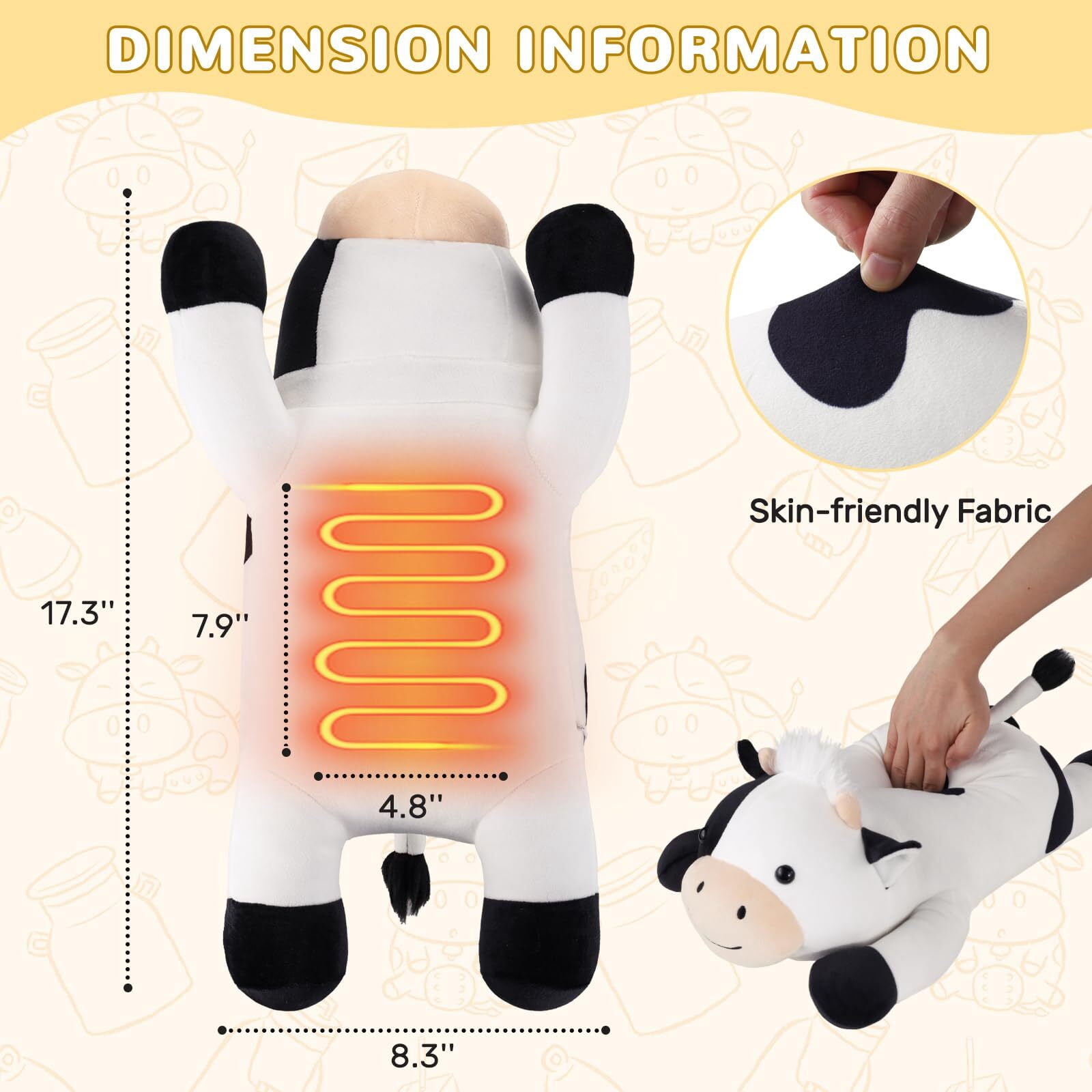 Cow Heating Pad for Period Cramps Menstrual Pain Relief, Portable Electric Heat Pads USB Powered, Cute Stuff Cow Plush Heated Stuffed Animals Gift, Gifts for Women Teen Girls Birthday Christmas