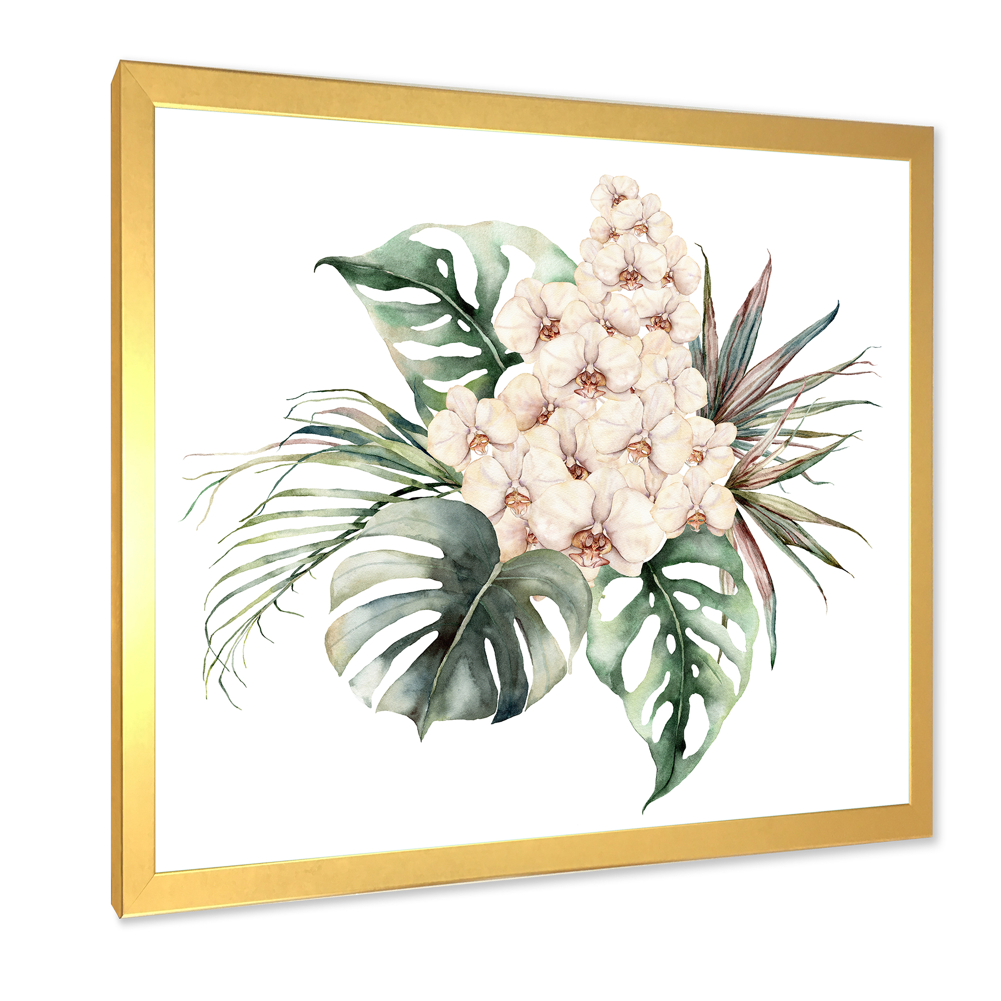 Designart 'Bouquet With Orchids Coconut Leaves and Monstera ' Traditional Framed Art Print