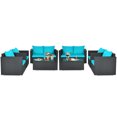 thumbnail image 1 of Gymax 8PCS Rattan Patio Conversation Set Outdoor Furniture Set w/ Turquoise Cushions, 1 of 8