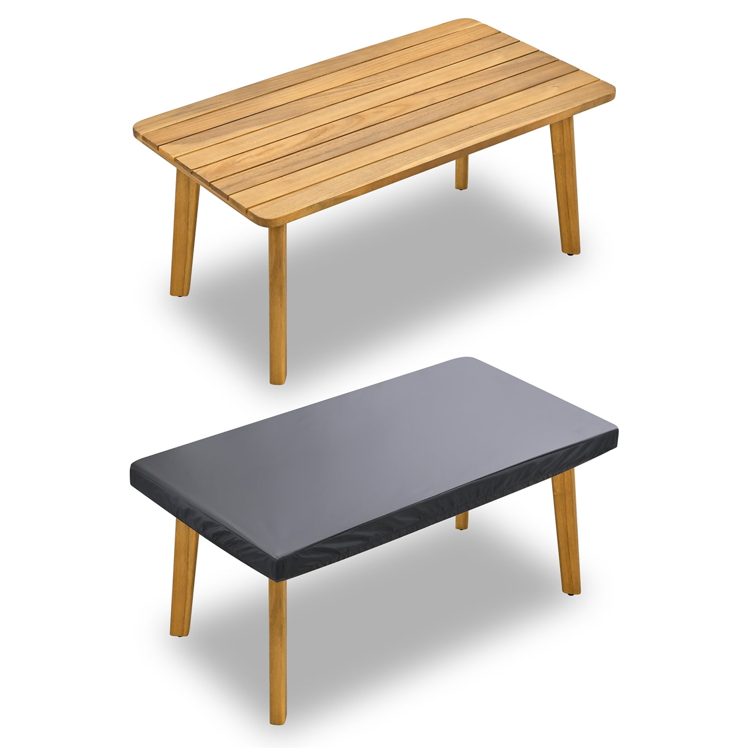 Kepooman 4 Piece Outdoor Acacia Wood Sofa Set for Garden, Outdoor Furniture Set with 2 Single Chairs, 1 Rectangular Table, Double Chair, Natural Kepooman 4 Piece Outdoor Acacia Wood Sofa Set for Garden, Outdoor Furniture Set with 2 Single Chairs, 1 Rectangular Table, Double Chair, Natural