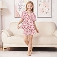 thumbnail image 6 of FORMRS Niños Short Sleeve Top and Pants Pajama Set Unisex Satin 2-Piece Sleepwear, Sizes 7-8Y, Strawberry Plaid Pattern, 6 of 8