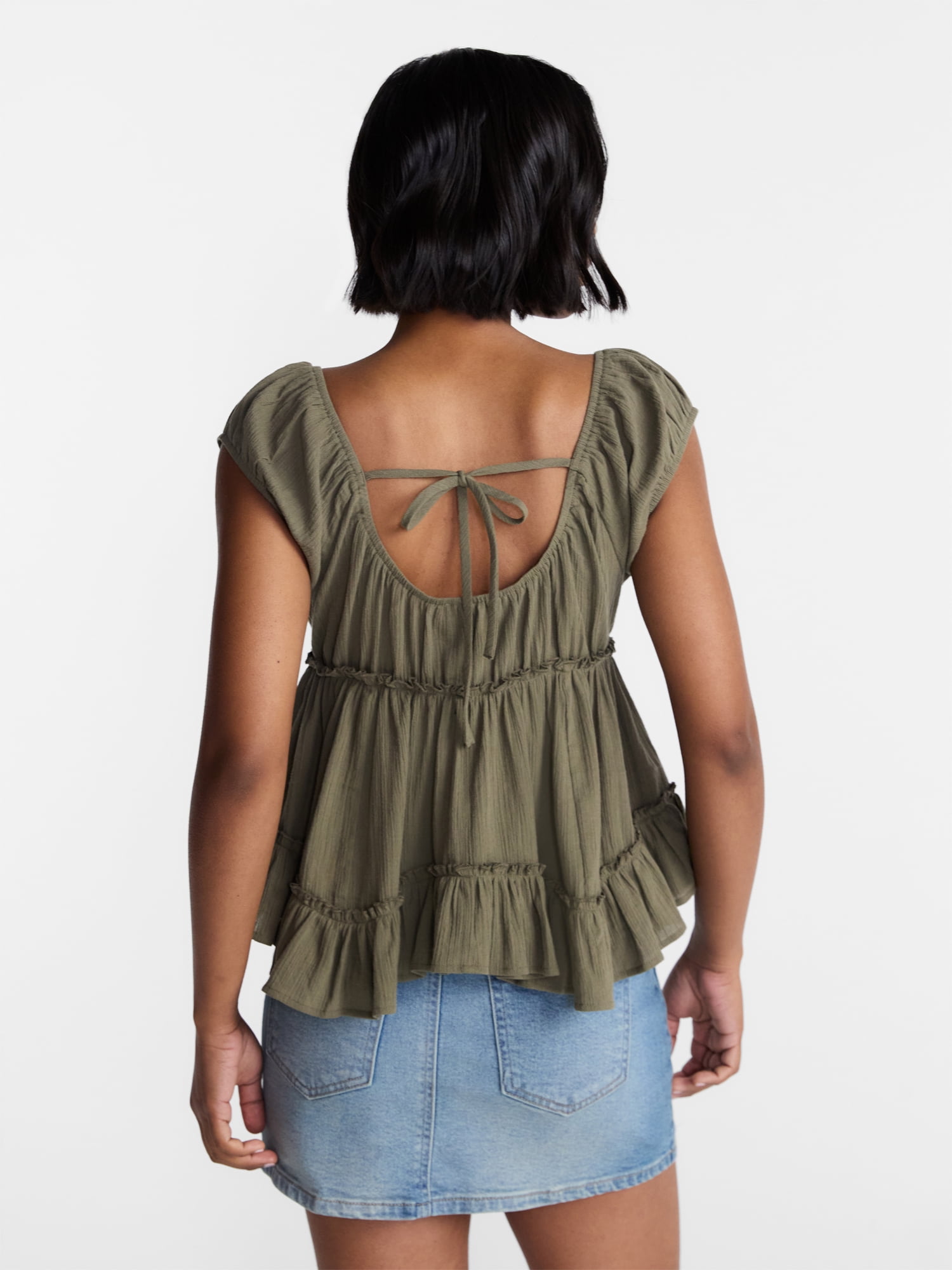 No Boundaries Boho Woven Babydoll Top, Women's XXS-XXL