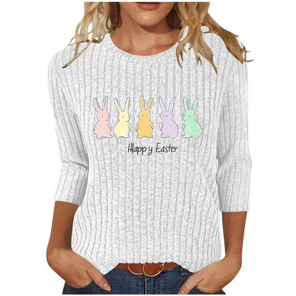 Camiseta de Cuello Redondo Impresa Casual de Manga 3/4 de Mujer Y Blusas, Tops de Moda de Otoño E Invierno