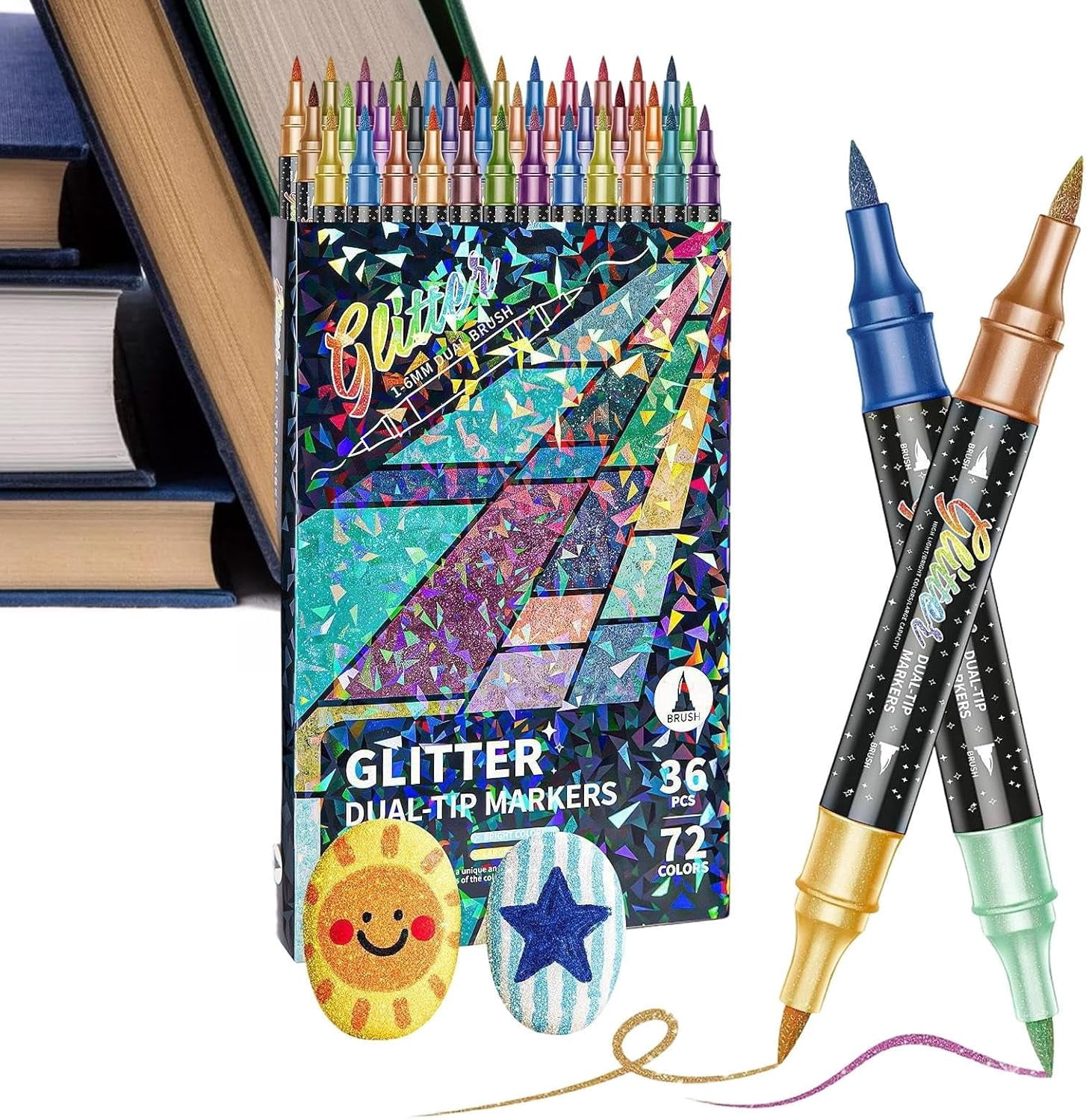 Glitter Paint Markers, Double-End Water-Based Ink Set for Coloring Painting, Multi-purpose Drawing Markers for Crafts Making, Scrapbooking, Writing, Art Supplies