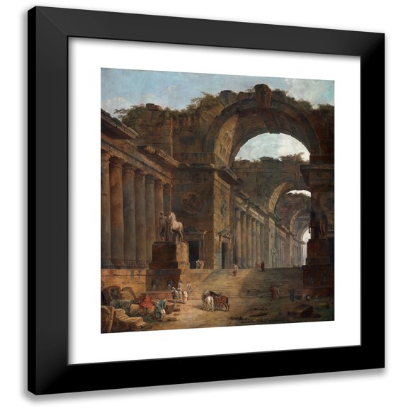 Hubert Robert 12x14 Black Modern Framed Museum Art Print Titled - The Fountains (1787)