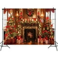 thumbnail image 3 of 4 x 4 ft Christmas Fireplace Backdrop Xmas Fireplace Tree Wall Gifts Party Decor Background Winter Merry Christmas Candy Backdrop Kids Holiday Party Decoration Photo Studio Props, 3 of 5