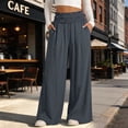 thumbnail image 4 of Mifsaly Flowy Linen Pants for Women Smocked High Waisted Palazzo Pant Comfortable Loose Fit Summer Beach Clothes with Pockets Dark Gray,L, 4 of 9