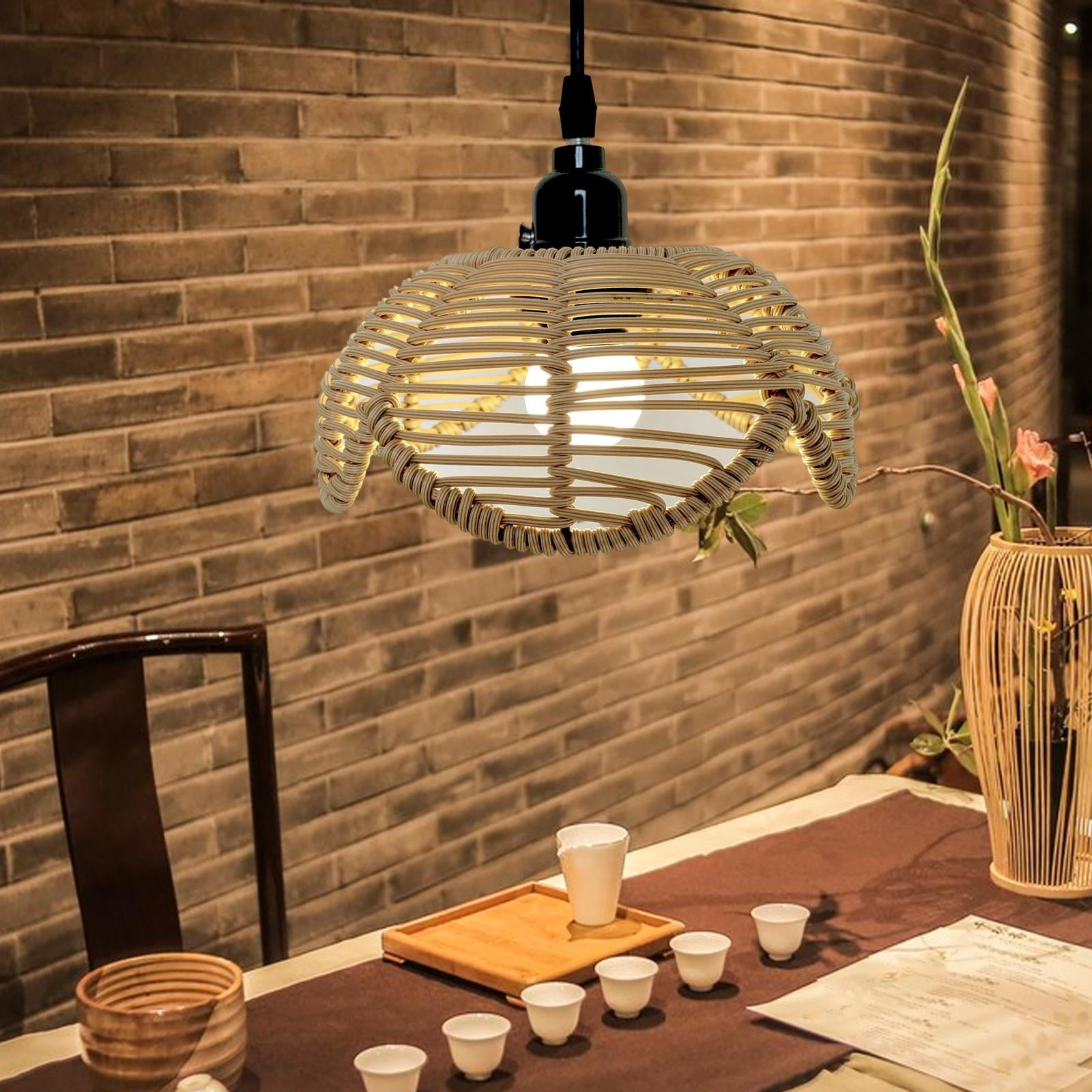 EHJRE 2x Boho Rattan Lampshade Decoration Chandelier Cover Weaved Creative Ceiling Pendant Light Cover for Living Room Cafe Teahouse Bedroom Kitchen